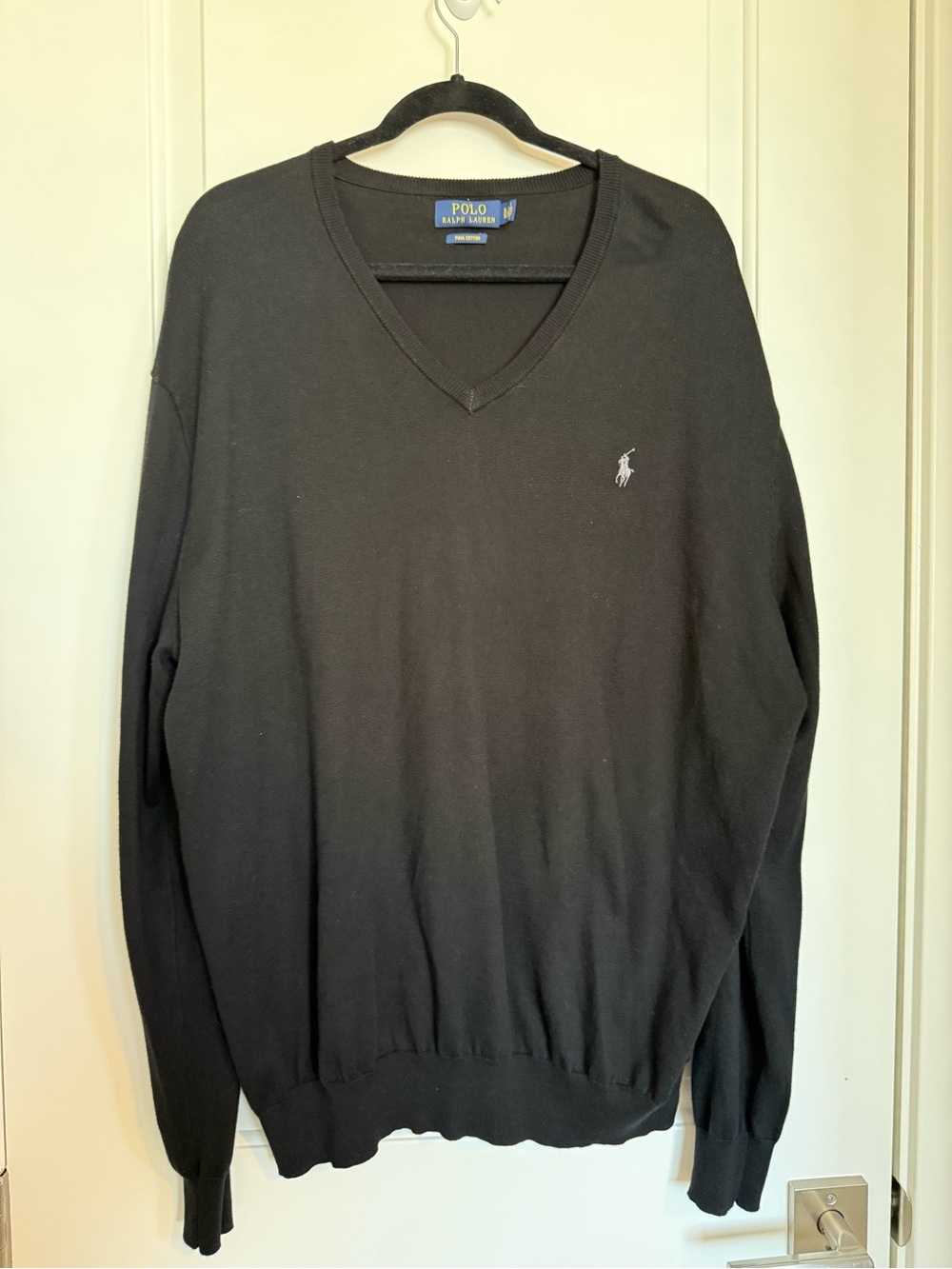 Polo Ralph Lauren Navy Blue 100% Pima Cotton V Neck Sweater - Men's XL